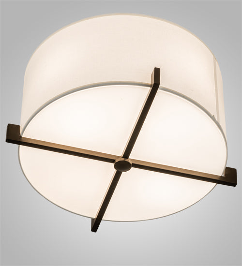 Meyda Lighting Cilindro 17" Brown Metalic Structure Flush Mount Light With Statuario Frosted Idalight Shade