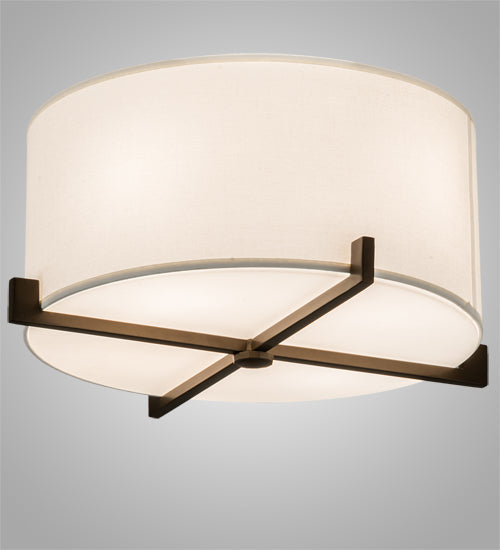 Meyda Lighting Cilindro 17" Brown Metalic Structure Flush Mount Light With Statuario Frosted Idalight Shade