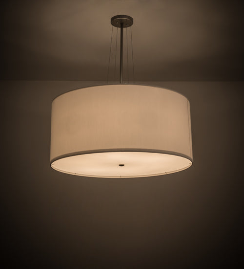 Meyda Lighting Cilindro 171176 36" 6-Light Nickel Pendant Light With White Textrene Shade