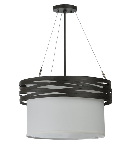 Meyda Lighting Cilindro 18" 2-Light Oil Rubbed Bronze Complex Pendant Light With White Textrene Shade