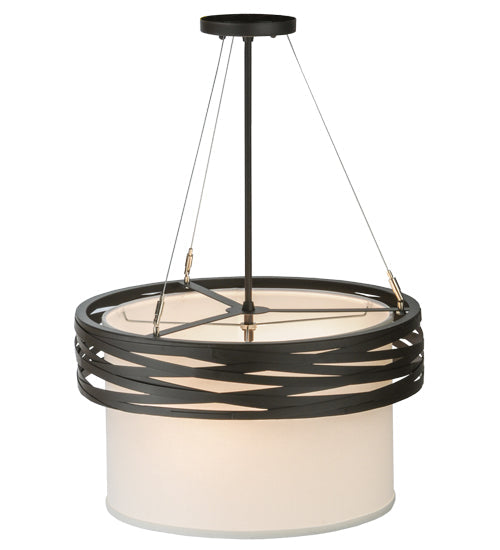 Meyda Lighting Cilindro 18" 2-Light Oil Rubbed Bronze Complex Pendant Light With White Textrene Shade