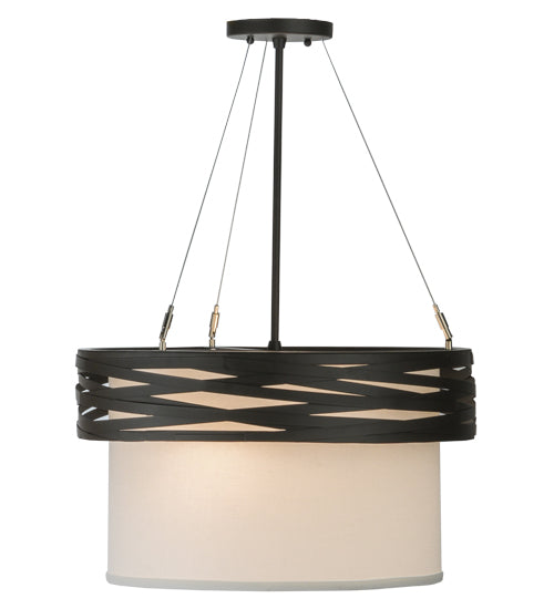 Meyda Lighting Cilindro 18" 2-Light Oil Rubbed Bronze Complex Pendant Light With White Textrene Shade