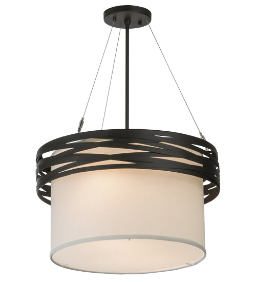 Meyda Lighting Cilindro 18" 2-Light Oil Rubbed Bronze Complex Pendant Light With White Textrene Shade
