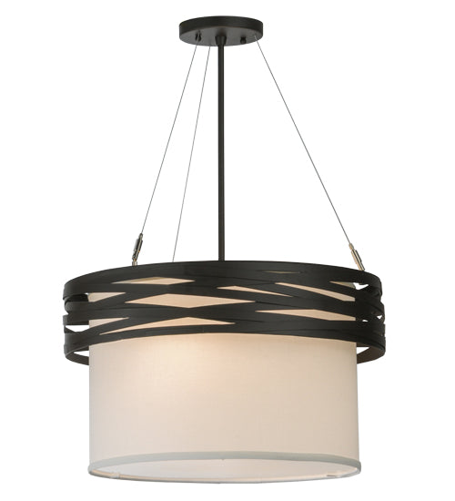 Meyda Lighting Cilindro 18" 2-Light Oil Rubbed Bronze Complex Pendant Light With White Textrene Shade