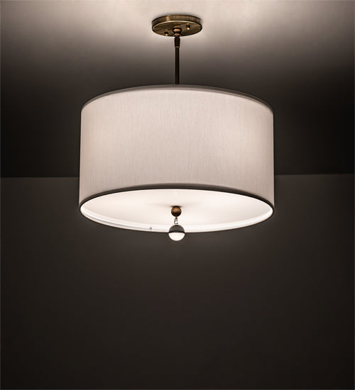 Meyda Lighting Cilindro 18" 3-Light Brass Tint Pendant Light With White Hardbacked Textrene & Statuario Idalight Shade