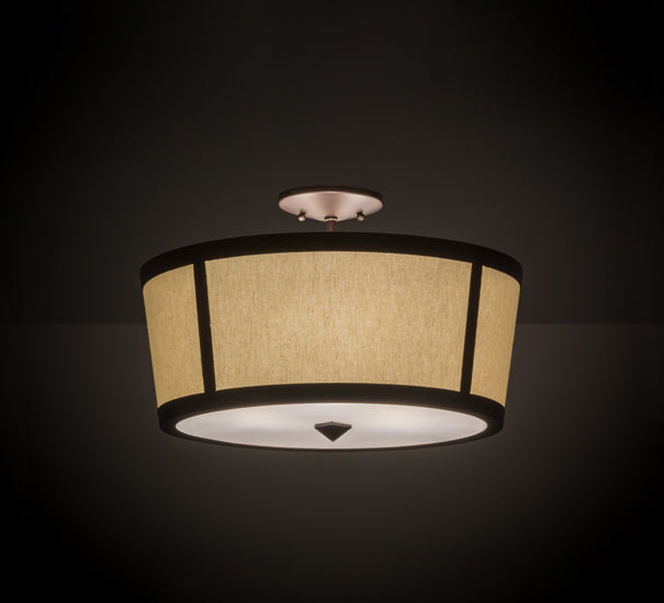 Meyda Lighting Cilindro 18" 3-Light Mahogany Bronze Tapered Semi-flush Mount Light With Beige Natural Textrene Shade