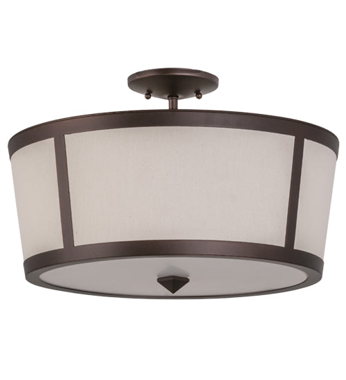 Meyda Lighting Cilindro 18" 3-Light Mahogany Bronze Tapered Semi-flush Mount Light With Beige Natural Textrene Shade