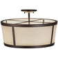 Meyda Lighting Cilindro 18" 3-Light Mahogany Bronze Tapered Semi-flush Mount Light With Beige Natural Textrene Shade