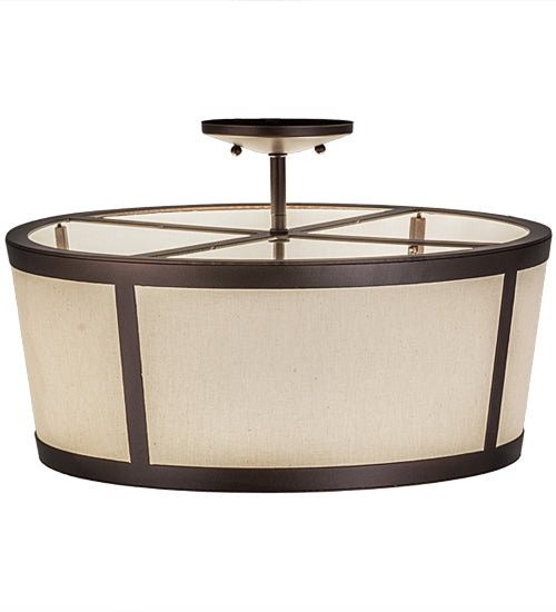 Meyda Lighting Cilindro 18" 3-Light Mahogany Bronze Tapered Semi-flush Mount Light With Beige Natural Textrene Shade