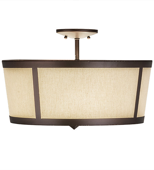 Meyda Lighting Cilindro 18" 3-Light Mahogany Bronze Tapered Semi-flush Mount Light With Beige Natural Textrene Shade
