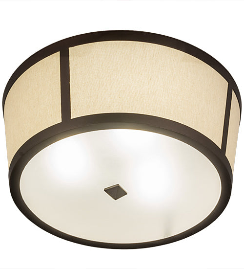 Meyda Lighting Cilindro 18" 3-Light Mahogany Bronze Tapered Semi-flush Mount Light With Beige Natural Textrene Shade