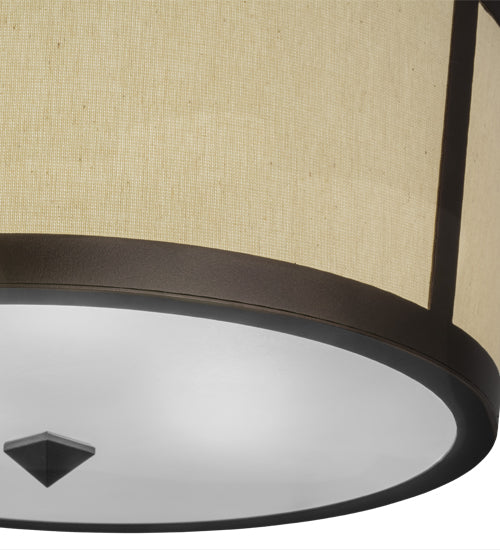 Meyda Lighting Cilindro 18" 3-Light Mahogany Bronze Tapered Semi-flush Mount Light With Beige Natural Textrene Shade