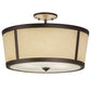 Meyda Lighting Cilindro 18" 3-Light Mahogany Bronze Tapered Semi-flush Mount Light With Beige Natural Textrene Shade