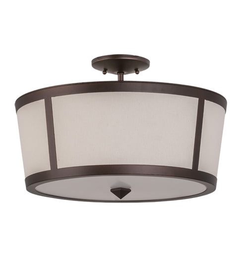 Meyda Lighting Cilindro 18" 3-Light Mahogany Bronze Tapered Semi-flush Mount Light With Beige Natural Textrene & White Contrail Mist Idalight Shade