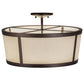 Meyda Lighting Cilindro 18" 3-Light Mahogany Bronze Tapered Semi-flush Mount Light With Beige Natural Textrene & White Contrail Mist Idalight Shade