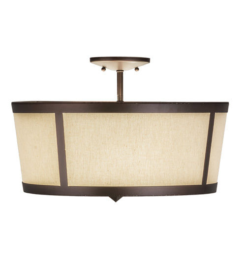 Meyda Lighting Cilindro 18" 3-Light Mahogany Bronze Tapered Semi-flush Mount Light With Beige Natural Textrene & White Contrail Mist Idalight Shade