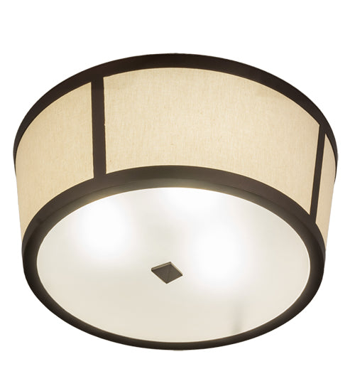 Meyda Lighting Cilindro 18" 3-Light Mahogany Bronze Tapered Semi-flush Mount Light With Beige Natural Textrene & White Contrail Mist Idalight Shade