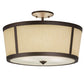 Meyda Lighting Cilindro 18" 3-Light Mahogany Bronze Tapered Semi-flush Mount Light With Beige Natural Textrene & White Contrail Mist Idalight Shade
