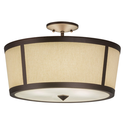 Meyda Lighting Cilindro 18" 3-Light Mahogany Bronze Tapered Semi-flush Mount Light With Beige Natural Textrene & White Contrail Mist Idalight Shade