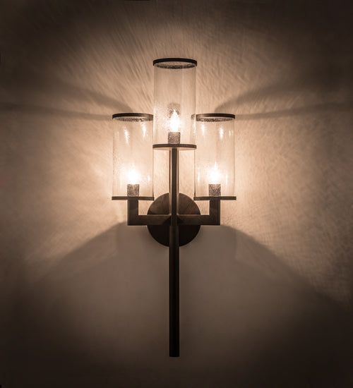 Meyda Lighting Cilindro 18" 3-Light Oil Rubbed Bronze Ashcroft Wall Sconce With Clear Seeded Shade Glass