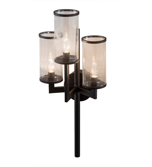 Meyda Lighting Cilindro 18" 3-Light Oil Rubbed Bronze Ashcroft Wall Sconce With Clear Seeded Shade Glass