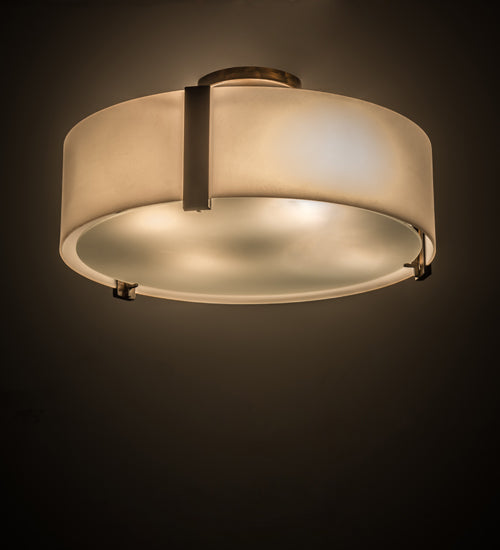 Meyda Lighting Cilindro 18" 4-Light Antique Copper Bartel Flush Mount Light With Frosted Clear Statuario Idalight Shade Glass