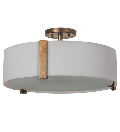 Meyda Lighting Cilindro 18" 4-Light Antique Copper Bartel Flush Mount Light With Frosted Clear Statuario Idalight Shade Glass