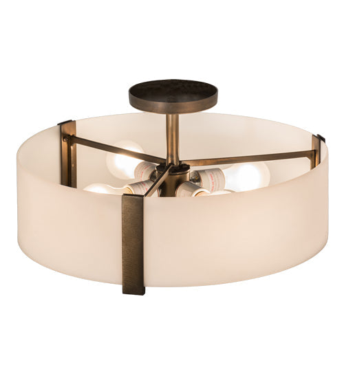 Meyda Lighting Cilindro 18" 4-Light Antique Copper Bartel Flush Mount Light With Frosted Clear Statuario Idalight Shade Glass