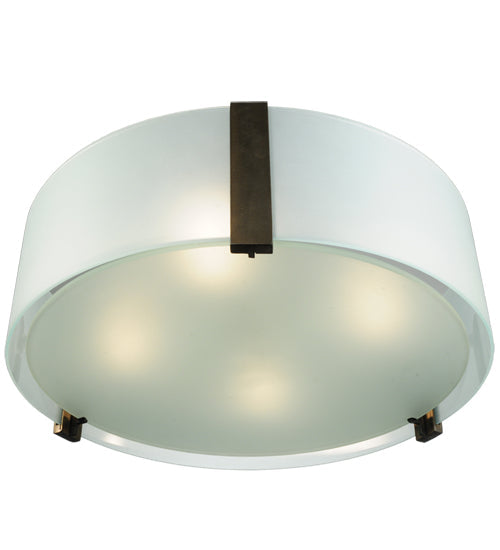 Meyda Lighting Cilindro 18" 4-Light Antique Copper Bartel Flush Mount Light With Frosted Clear Statuario Idalight Shade Glass