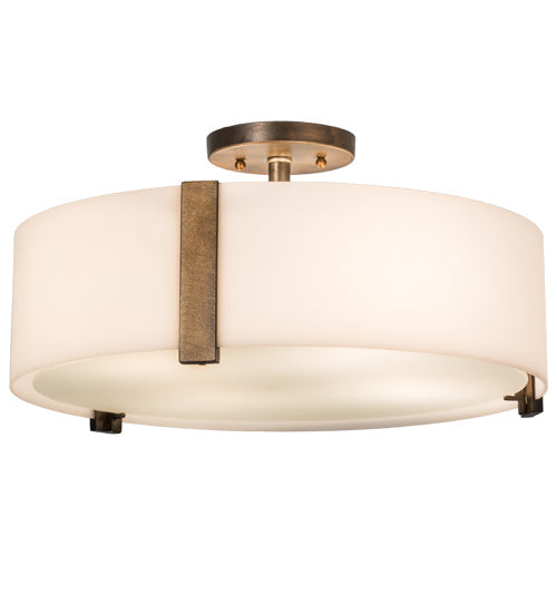 Meyda Lighting Cilindro 18" 4-Light Antique Copper Bartel Flush Mount Light With Frosted Clear Statuario Idalight Shade Glass