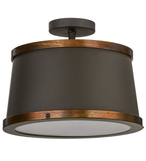 Meyda Lighting Cilindro 18" 4-Light Oil Rubbed Bronze & Copper Accents Reel Semi-flush Mount Ceiling Light With Black and White Shade