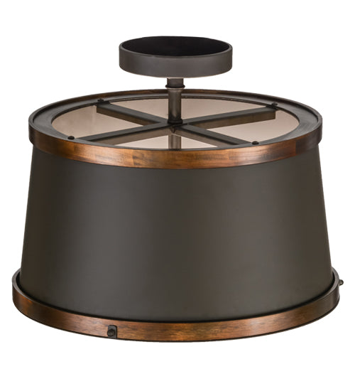 Meyda Lighting Cilindro 18" 4-Light Oil Rubbed Bronze & Copper Accents Reel Semi-flush Mount Ceiling Light With Black and White Shade