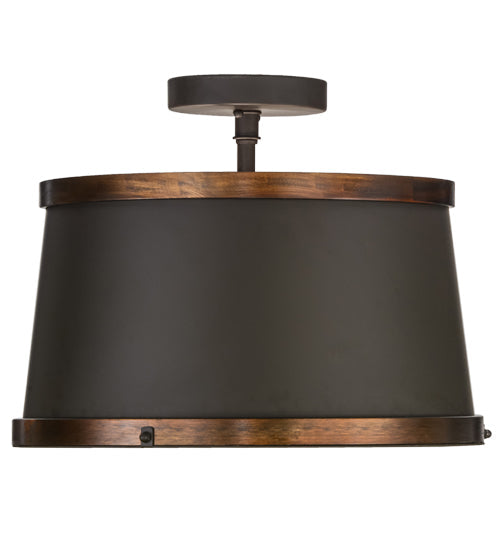 Meyda Lighting Cilindro 18" 4-Light Oil Rubbed Bronze & Copper Accents Reel Semi-flush Mount Ceiling Light With Black and White Shade