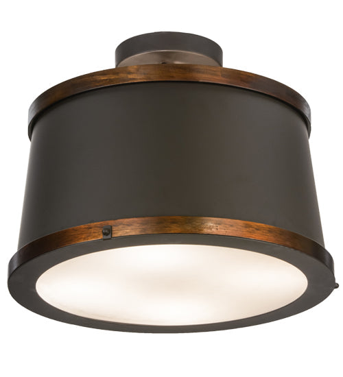Meyda Lighting Cilindro 18" 4-Light Oil Rubbed Bronze & Copper Accents Reel Semi-flush Mount Ceiling Light With Black and White Shade