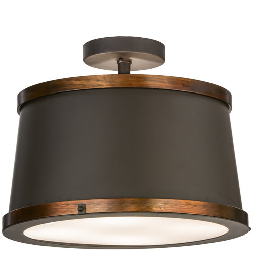 Meyda Lighting Cilindro 18" 4-Light Oil Rubbed Bronze & Copper Accents Reel Semi-flush Mount Ceiling Light With Black and White Shade