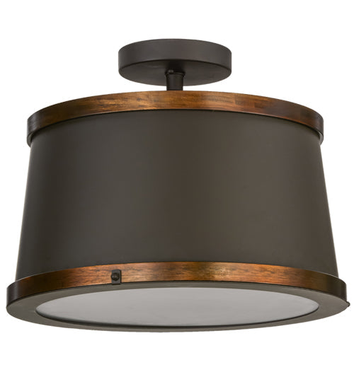 Meyda Lighting Cilindro 18" 4-Light Oil Rubbed Bronze & Copper Accents Reel Semi-flush Mount Light With White Statuario Idalight Shade