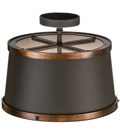 Meyda Lighting Cilindro 18" 4-Light Oil Rubbed Bronze & Copper Accents Reel Semi-flush Mount Light With White Statuario Idalight Shade