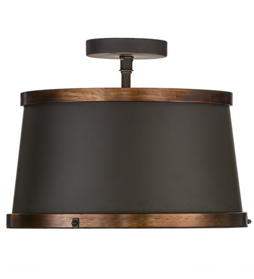 Meyda Lighting Cilindro 18" 4-Light Oil Rubbed Bronze & Copper Accents Reel Semi-flush Mount Light With White Statuario Idalight Shade