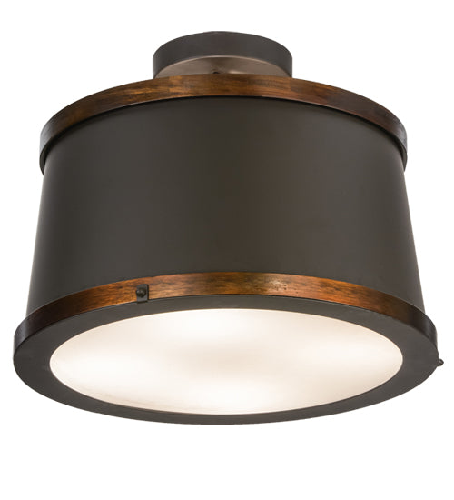 Meyda Lighting Cilindro 18" 4-Light Oil Rubbed Bronze & Copper Accents Reel Semi-flush Mount Light With White Statuario Idalight Shade