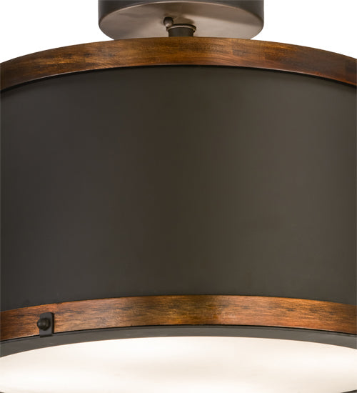 Meyda Lighting Cilindro 18" 4-Light Oil Rubbed Bronze & Copper Accents Reel Semi-flush Mount Light With White Statuario Idalight Shade