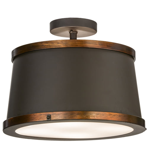 Meyda Lighting Cilindro 18" 4-Light Oil Rubbed Bronze & Copper Accents Reel Semi-flush Mount Light With White Statuario Idalight Shade