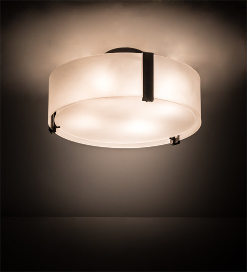 Meyda Lighting Cilindro 18" 4-Light Oil Rubbed Bronze Flush Mount Light With Frosted Clear Conrtrail Mist Shade