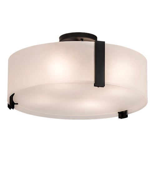 Meyda Lighting Cilindro 18" 4-Light Oil Rubbed Bronze Flush Mount Light With Frosted Clear Conrtrail Mist Shade