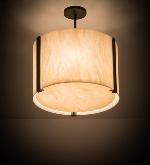 Meyda Lighting Cilindro 18" 4-Light Oil Rubbed Bronze Semi-flush Mount Light With Creme Carrare Idaight Shade Glass