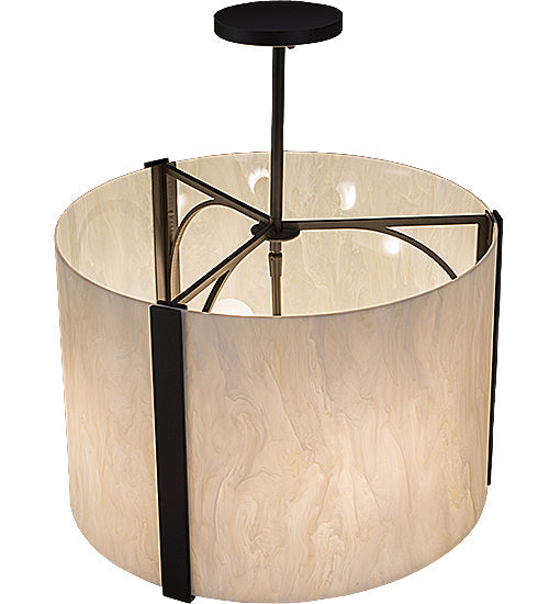 Meyda Lighting Cilindro 18" 4-Light Oil Rubbed Bronze Semi-flush Mount Light With Creme Carrare Idaight Shade Glass