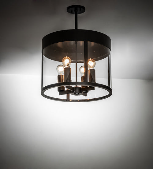 Meyda Lighting Cilindro 18" 4-Light Solar Black Campbell Pendant Light With Clear Shade Glass