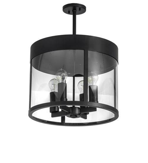 Meyda Lighting Cilindro 18" 4-Light Solar Black Campbell Pendant Light With Clear Shade Glass