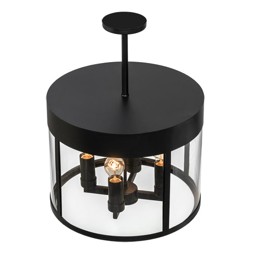 Meyda Lighting Cilindro 18" 4-Light Solar Black Campbell Pendant Light With Clear Shade Glass