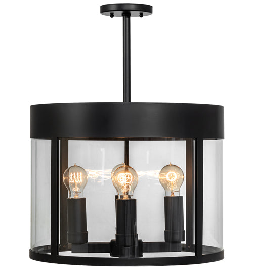 Meyda Lighting Cilindro 18" 4-Light Solar Black Campbell Pendant Light With Clear Shade Glass
