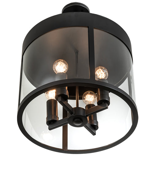 Meyda Lighting Cilindro 18" 4-Light Solar Black Campbell Pendant Light With Clear Shade Glass